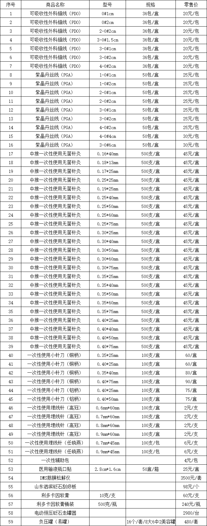 器械产品销售目录